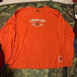 Vintage 90s timberland red long sleeve tee crest 100%‎ cotton size XL/24.5